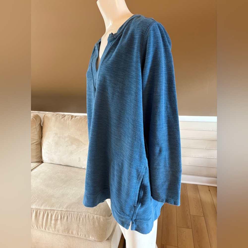 J. Jill Long Sleeve V-Neck Tunic Lightweight Sweater Pockets Blue Cotton Size XL - Picture 5 of 8